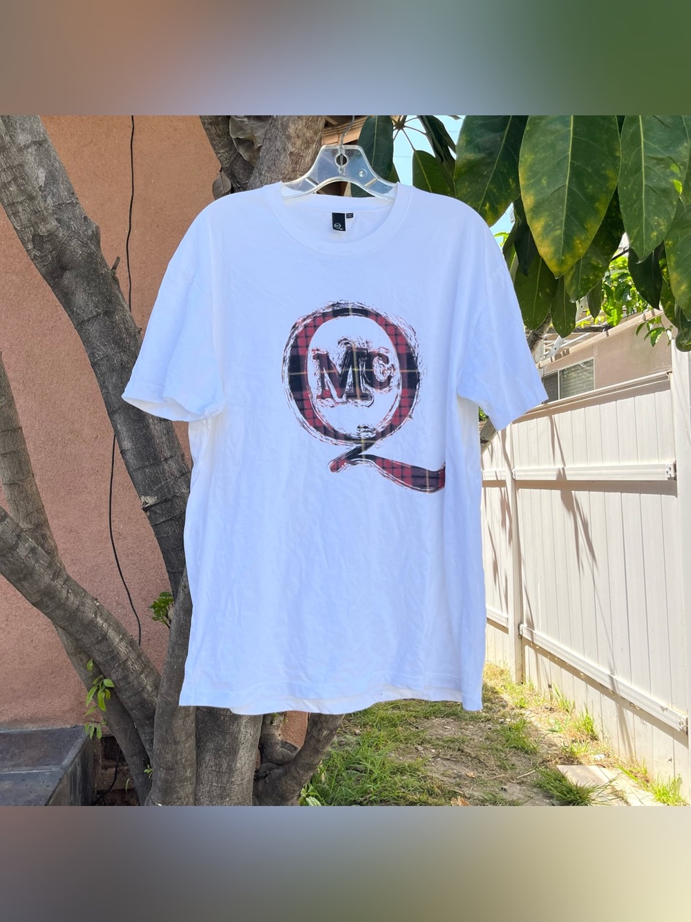 Luxury Designer McQ Alexander McQueen Plaid Graphic Logo T-Shirt in White .